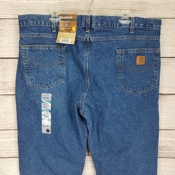 NEW Carhartt Men's 42 x 28 Jeans Relaxed Fit Denim Tapered Leg Jean Blue - Picture 5 of 8